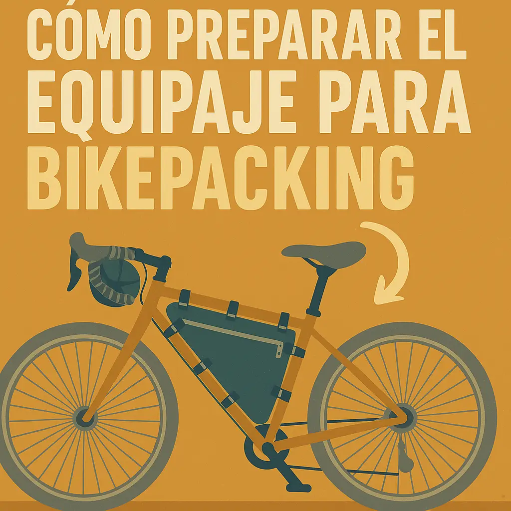 Ilustración de bicicleta con bolsas de bikepacking mostrando distribución de carga